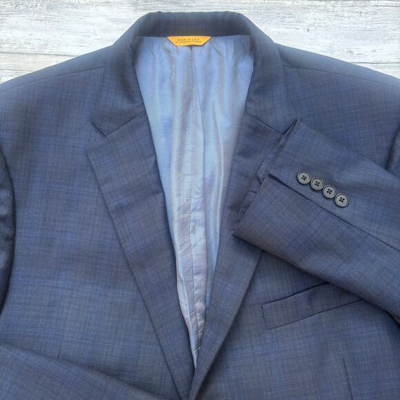 Hickey Freeman Jacket Sport Coat 46R Loro Piana Super 150 Blue Checker 2 Button - Picture 1 of 16